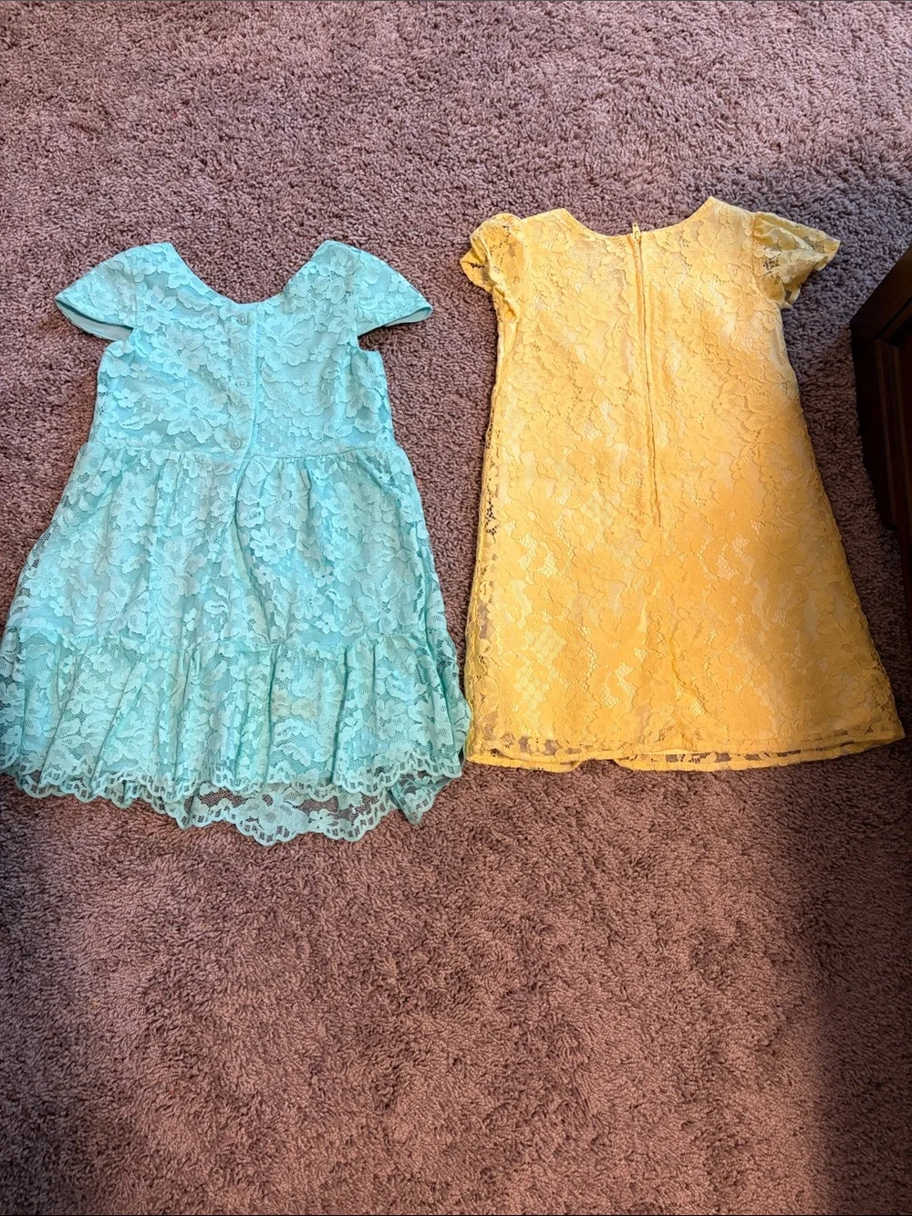 The Children's Place Yellow Lace Cap-Sleeve Dress & Aqua Ruffled Lace Dress